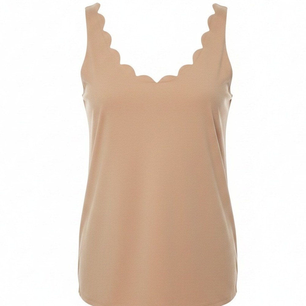 Express Girly Sleeveless Tan Scalloped Neck Stretchy Tank Top XL